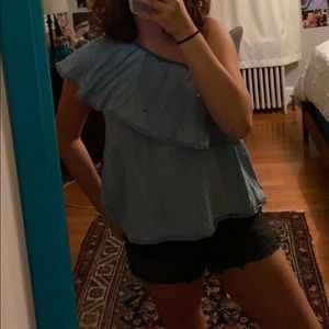 denim one shoulder top!